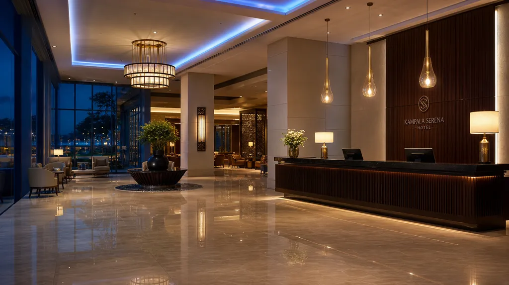 Hospitality-grade architectural lighting — Kampala hotel lobby